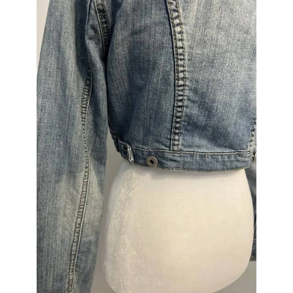 VTG 90s Denim Jacket Women’s M Cropped Western Dollhouse Sexy Cowgirl Hipster